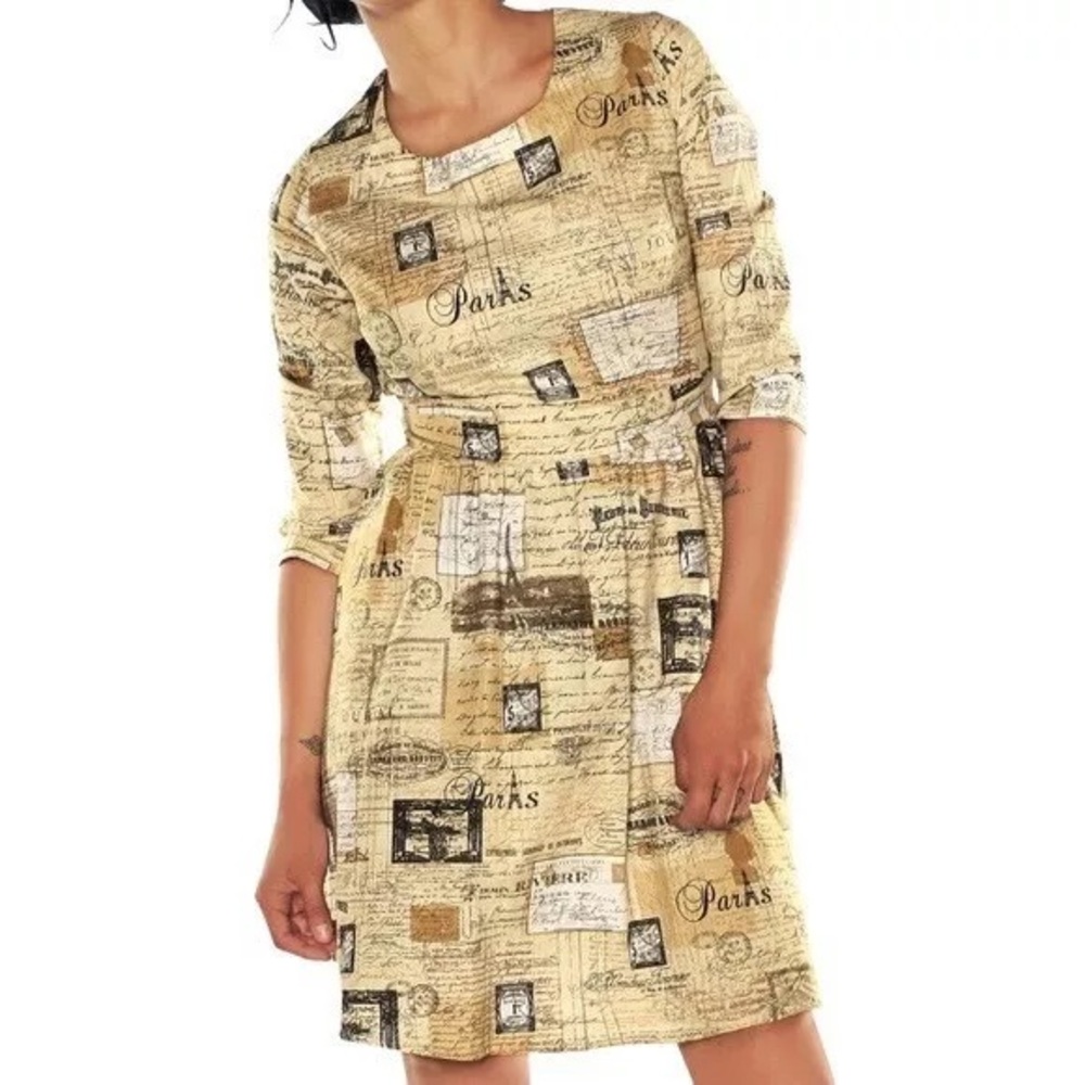 Retrolicious ModCloth Paris letters postcard mini fit & flare dress